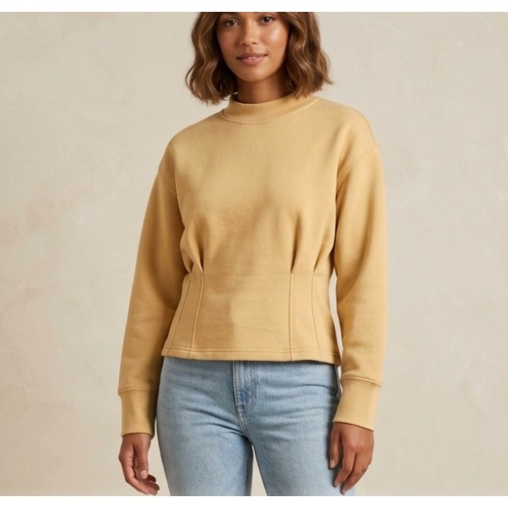 Lululemon Gathered Waist Crew Neck Sweatshirt Tan Gold Pullover Womens